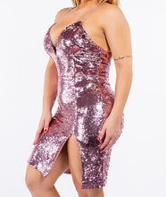 Load image into Gallery viewer, Sequin Deep V Neck Bodycon Dress
