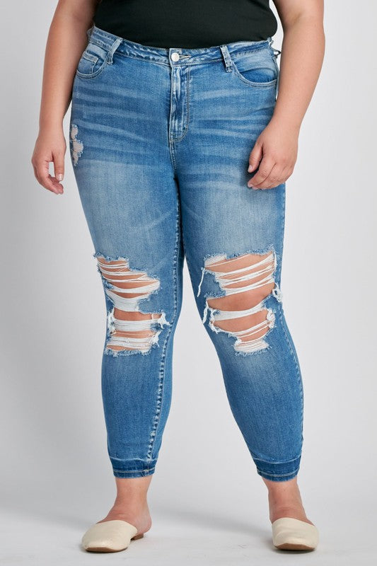 Mid Rise Destroy Crop Skinny Jeans