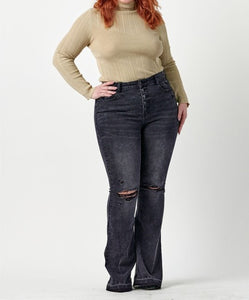 High Rise Five Button Released Hem Flare Jeans