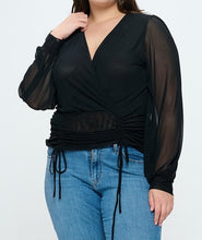 Load image into Gallery viewer, Ruched Mesh Long Sleeve Top
