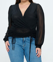 Load image into Gallery viewer, Ruched Mesh Long Sleeve Top
