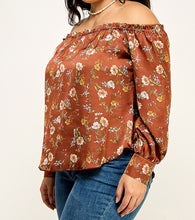 Load image into Gallery viewer, Floral Off Shoulder Satin Blouse
