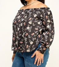 Load image into Gallery viewer, Floral Off Shoulder Satin Blouse
