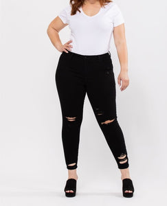 Black Destroyed Ankle Cutout Skinny Jeans