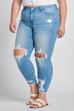 Load image into Gallery viewer, Medium Denim Open Knee Skinny Jeans
